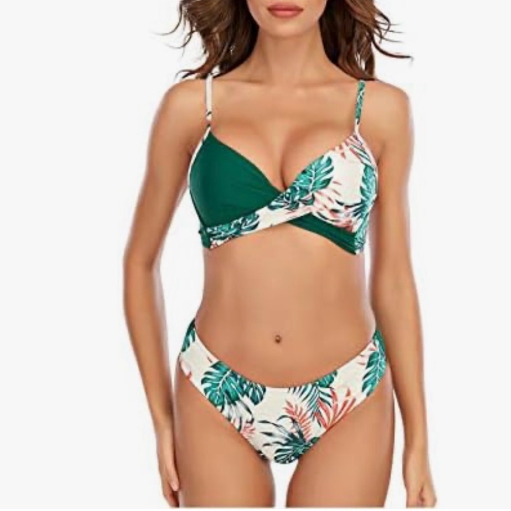 Tropical Leaf Print Bikini Set